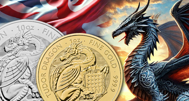Royal Mint Tudor Beasts: Dragon in Gold, Silber und Platin